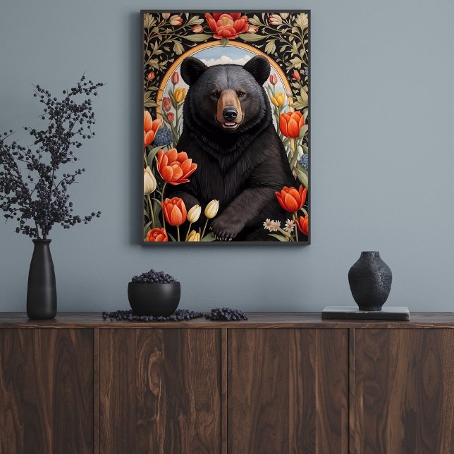 Black Bear Colorful Tulip Flowers Poster (Skapare uppladdad)