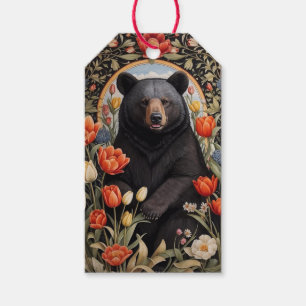 Black Bear Colorful Tulip Flowers Presentetikett
