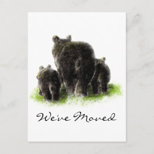 Black Bear Family Animal Nature Adress New Home Meddelande Vykort