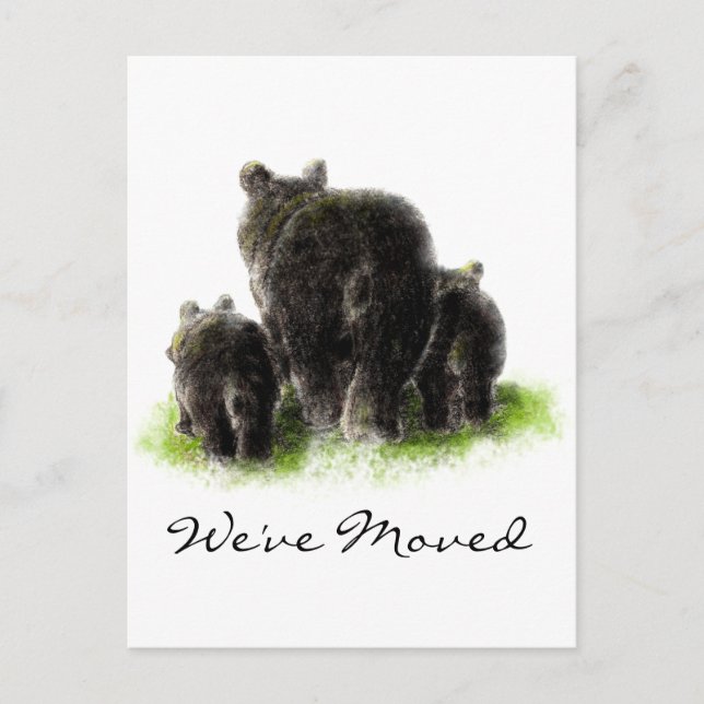 Black Bear Family Animal Nature Adress New Home Meddelande Vykort (Framsida)