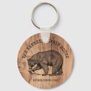 Black Bear Family Namn Rustic Wood Cabin House Nyckelring