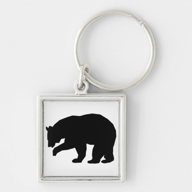 BLACK BEAR FYRKANTIG SILVERFÄRGAD NYCKELRING (Framsidan)