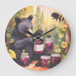 Black Bear gathering blackberry jam Stor Klocka