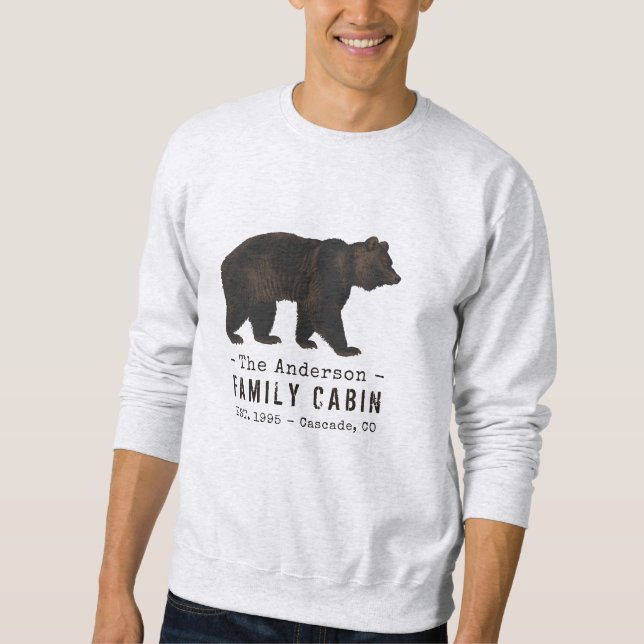 Black Bear i Family Namn Cabin Rustic Brown Lång Ärmad Tröja (Framsida)