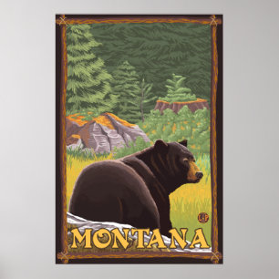 Black Bear i Forest - Montana Poster