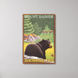 Black Bear i Forest - Mount Rainier, Washington Canvastryck