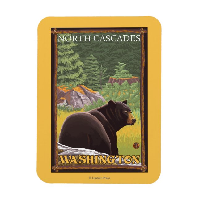 Black Bear i Forest - North Cascades, Washingto Magnet (Vertikal)