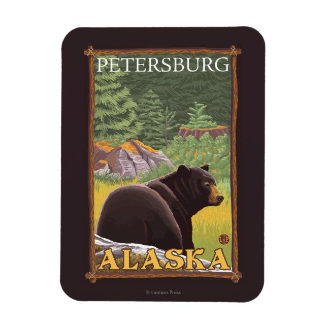 Black Bear i Forest - Petersburg, Alaska Magnet (Vertikal)