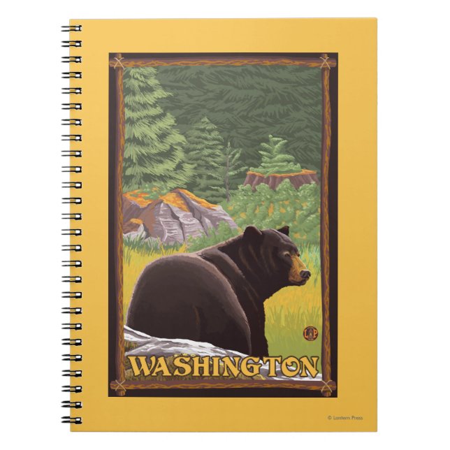 Black Bear i Forest - Washington Anteckningsbok Med Spiral (Framsidan)