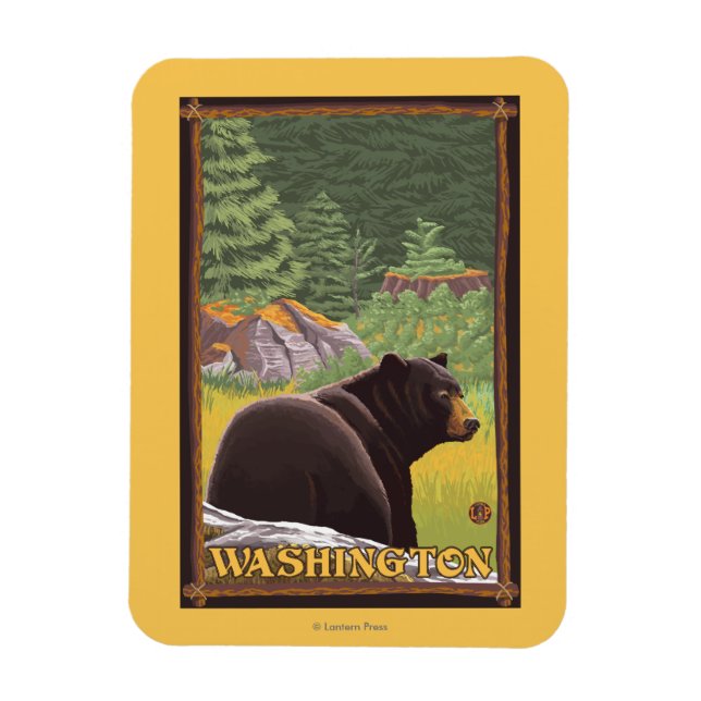 Black Bear i Forest - Washington Magnet (Vertikal)