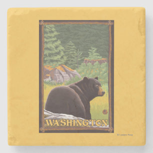 Black Bear i Forest - Washington Underlägg Sten
