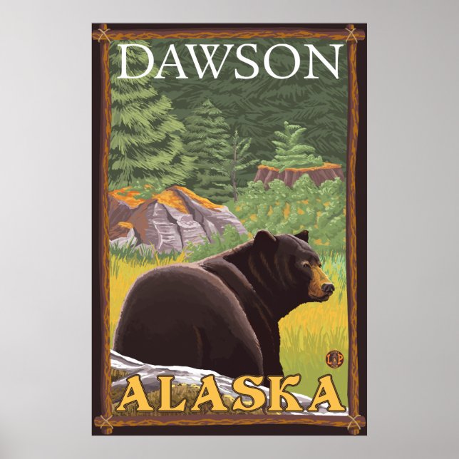 Black Bear in Forest - Dawson, Alaska Poster (Framsidan)
