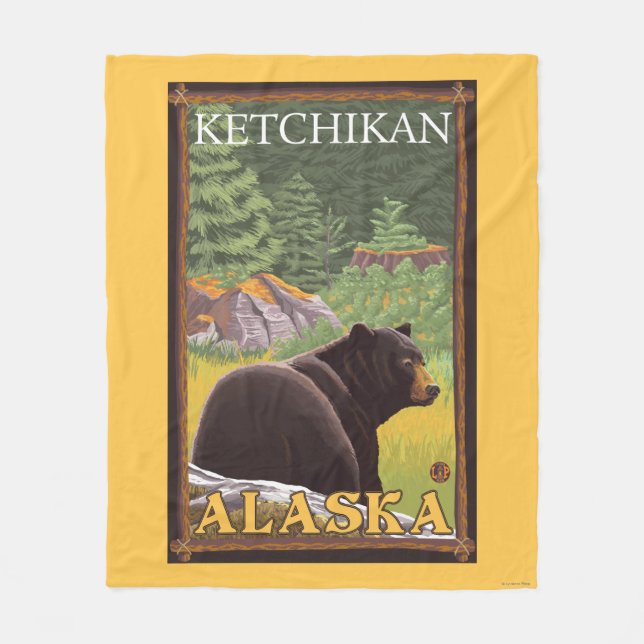 Black Bear in Forest - Ketchikan, Alaska Fleecefilt (Framsidan)