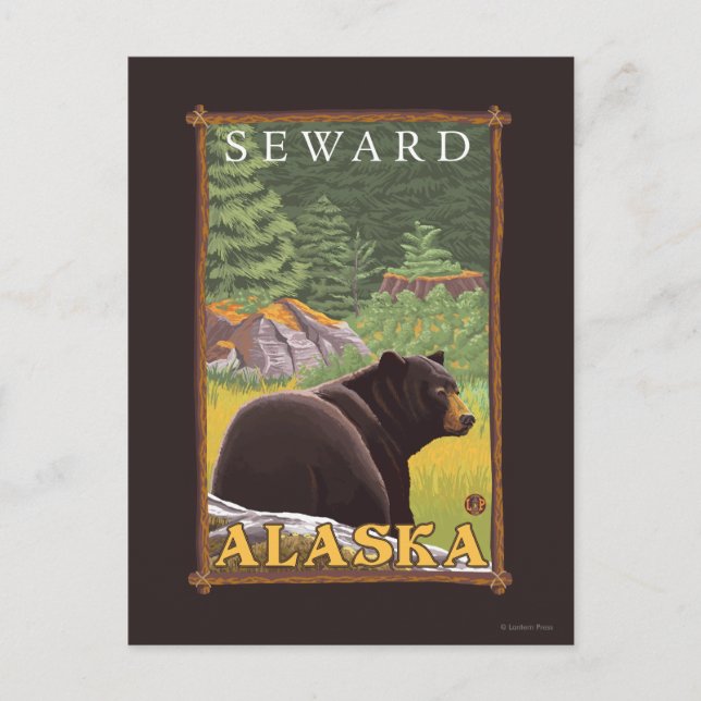 Black Bear in Forest - Seward, Alaska Vykort (Framsida)