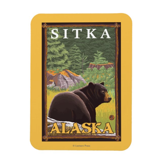 Black Bear in Forest - Sitka, Alaska Magnet (Vertikal)