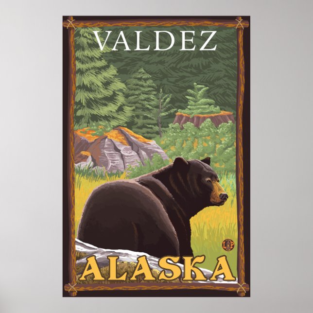 Black Bear in Forest - Valdez, Alaska Poster (Framsidan)
