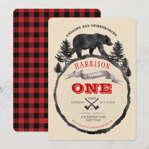 Black Bear och Lumberjack Birthday Inbjudan