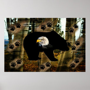 Black Bear Örn Bear Tass avtryck Wilderness Poster