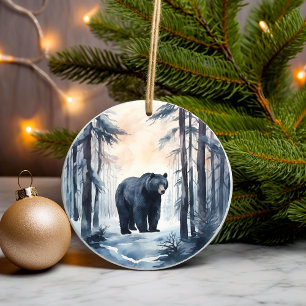 Black Bear på Winter Woodland Forest Animals Julgransprydnad Keramik