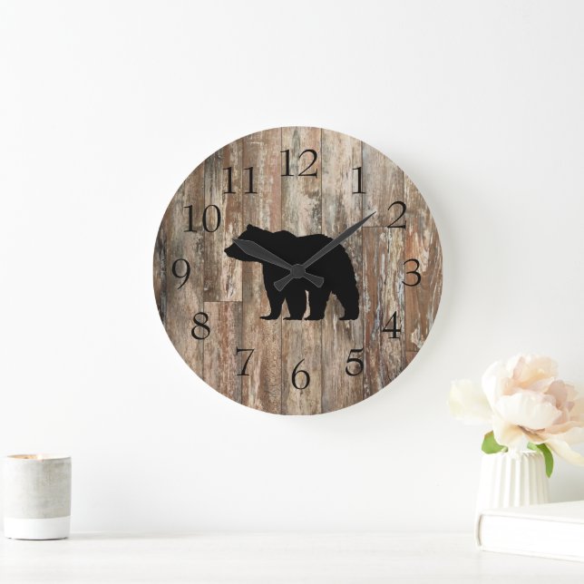 Black Bear Rustic Cabin Wall Clock Stor Klocka (Hem)