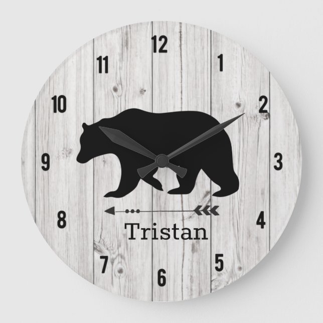 Black Bear Rustic Lodge Distress Farmhouse Stor Klocka (Framsida)