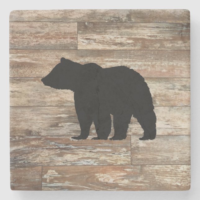 Black Bear Rustic Wood Bath Mat Stenunderlägg (Framsidan)