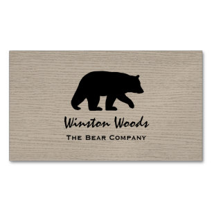 Black Bear Silhouette på Faux Wood Background Magnetiska Visitkort