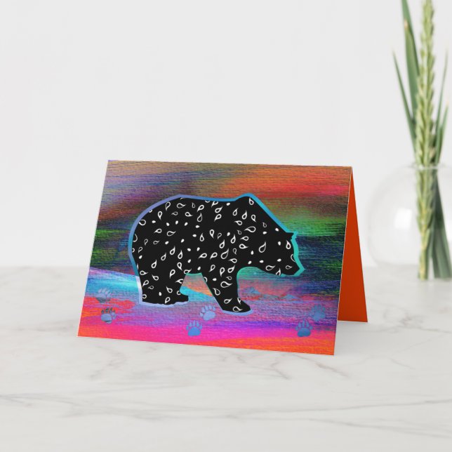 Black Bear Spirit Northern Light Färg Card Kort (Framsida)