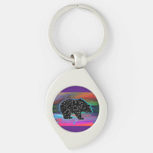 Black Bear Spirit Northern Light Färg Swirl Silverfärgad Nyckelring