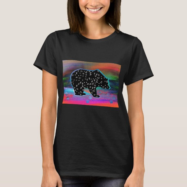 Black Bear Spirit Northern Light Färg T Shirt (Framsida)