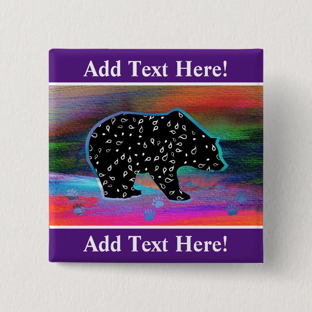Black Bear Spirit Northern Ljus Button Knapp (Framsida)