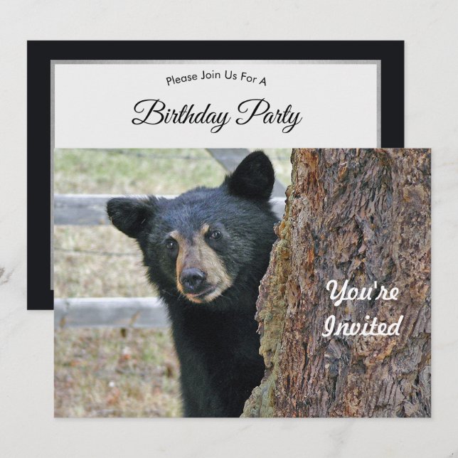 Black Bear Träd Photo Birthday Inbjudningar (Fram/baksida)