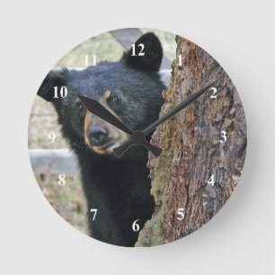 Black Bear Träd Photo Rund Klocka