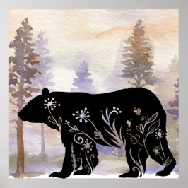 Black Bear Wall Art, Silhoutte Bear Poster
