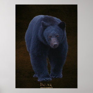 Black Bear Wildlife Art Poster med Faux-skin BG