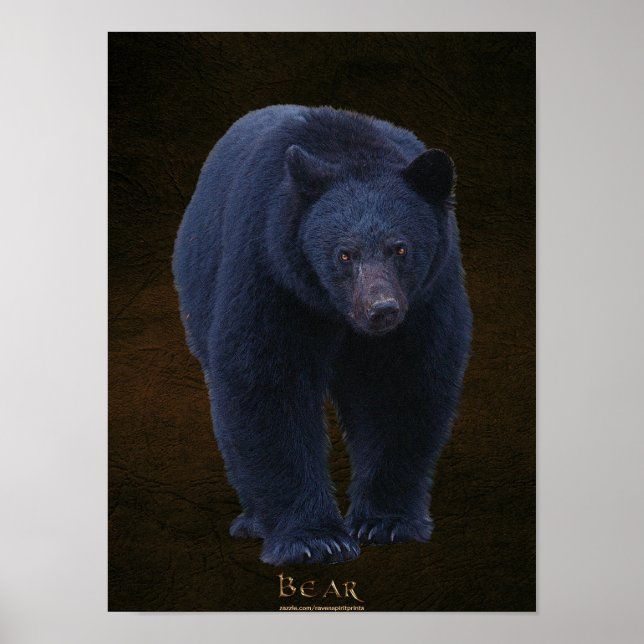 Black Bear Wildlife Art Poster med Faux-skin BG (Framsidan)
