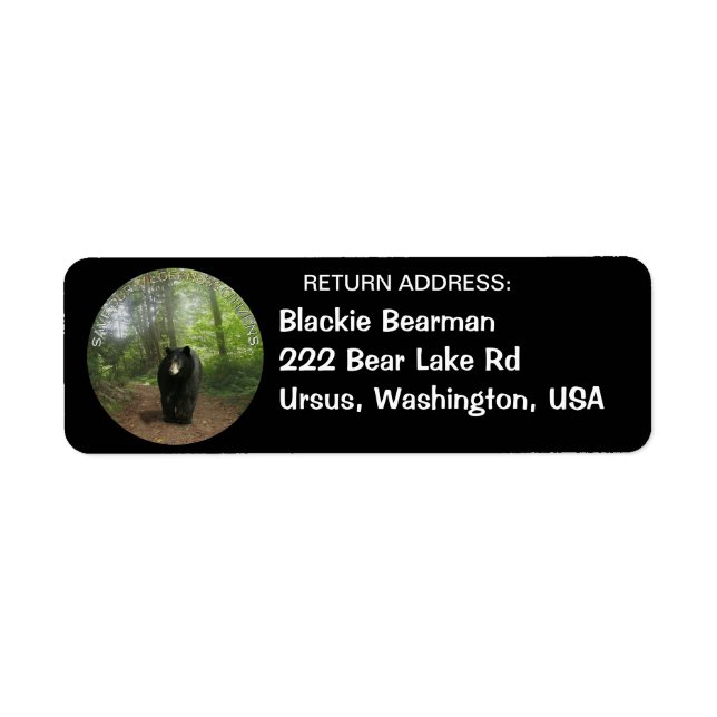 BLACK BEAR Wildlife Returetiketters Returadress Etikett (Framsidan)