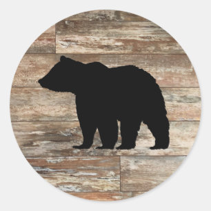 Black Bear Wood Painting Rustic Stil Runt Klistermärke