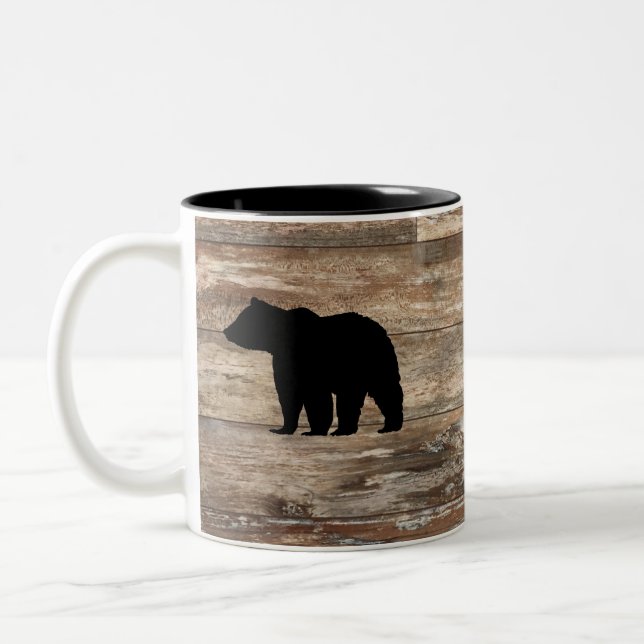 Black Bear Wood Painting Rustic Stil Två-Tonad Mugg (Vänster)