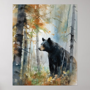Black Bear Woodland Animal Art Print Poster