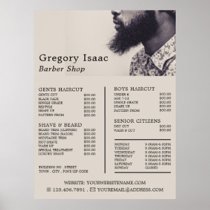Black Beard Model, herrfrisör Prislista Poster