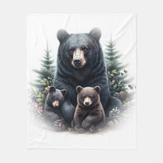Black Bears Amid Forest Setting Fleecefilt (Framsidan)