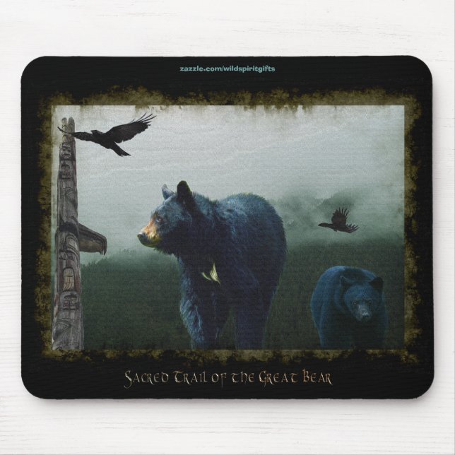 Black Bears, Ravens & Totem-Pole Wildlife Mousepad Musmatta (Framsidan)