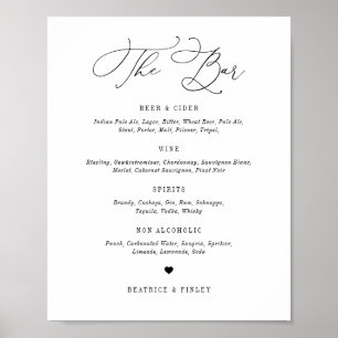 Black Beatrice Script Elegant bröllop Pub Menu Poster