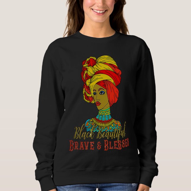 Black Beautiful Brave & Blessed Afro Hair Black Qu T Shirt (Framsida)