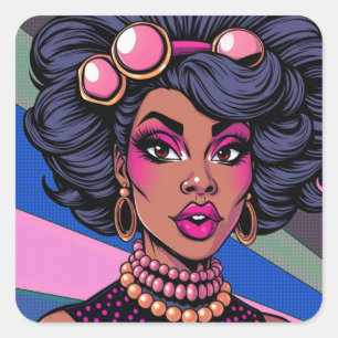 Black Beauty Drag Queen Pop Art Fyrkantigt Klistermärke