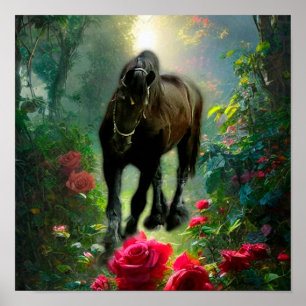 Black Beauty Friesian Häst Fantasy - Affisch