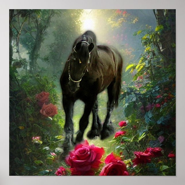 Black Beauty Friesian Häst Fantasy - Affisch (Framsidan)