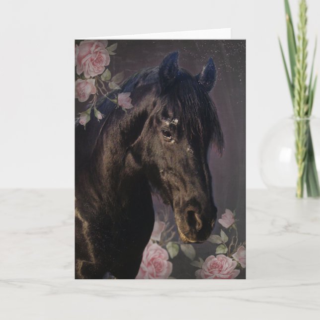 Black Beauty Friesian-häst - gratulationskort Kort (Framsida)
