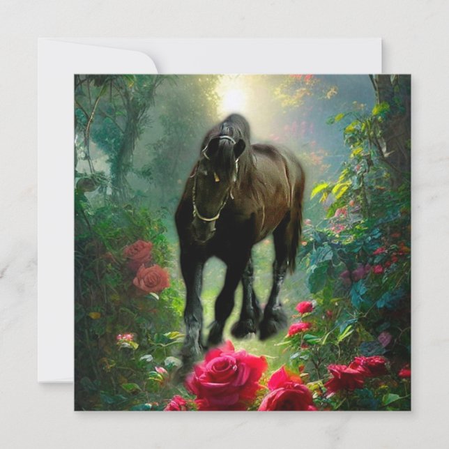 Black Beauty Friesian Horse Fantasy - Hälsning Car Inbjudningar (Framsida)